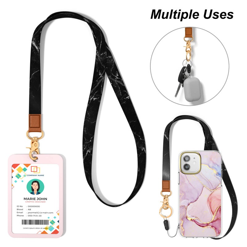 Hsxnam Neck Lanyard Key Chain  Long Lanyard Strap Keychain Holder for Women Men Car Keys ID Badges Card Wallet Phone Camera  Black Marble - Image 5